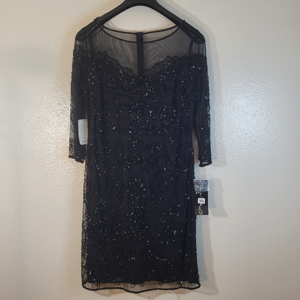 ❤️ Pisarro Nights Beaded Illusion Mesh Sheath Dress - Picture 3 of 10